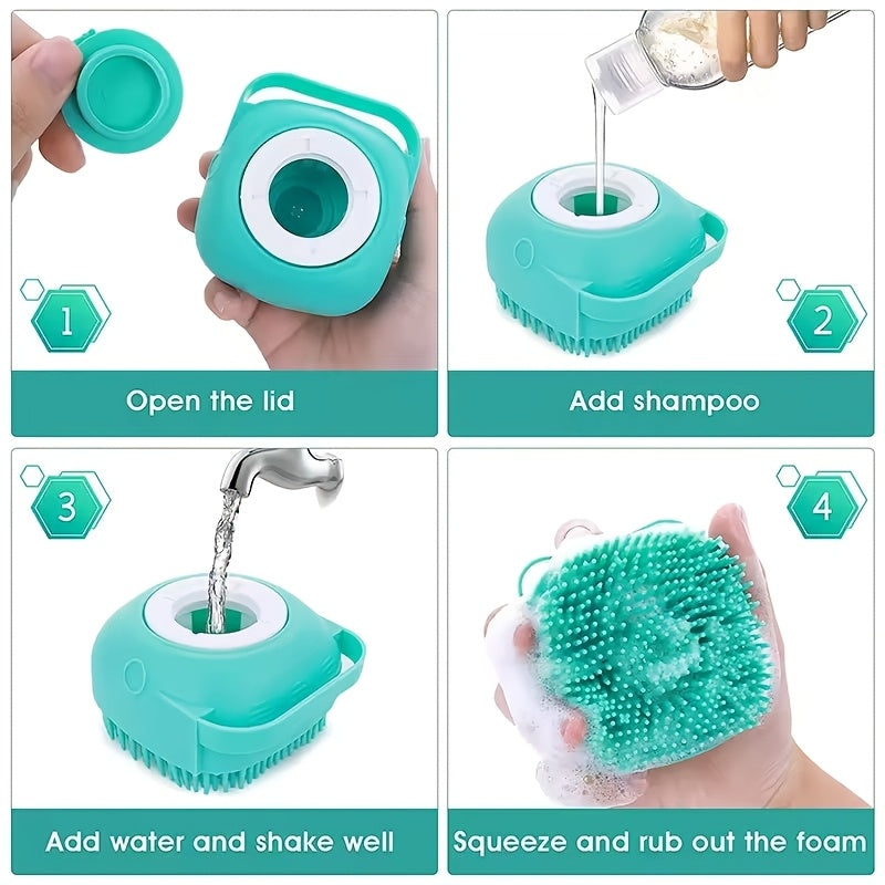 2pcs Pet Bath Silicone Sponge - Soft, Safety Rubber Bristle, with Shampoo Dispenser, for Dog, Puppy, Cat, Kitten Wash & Massage