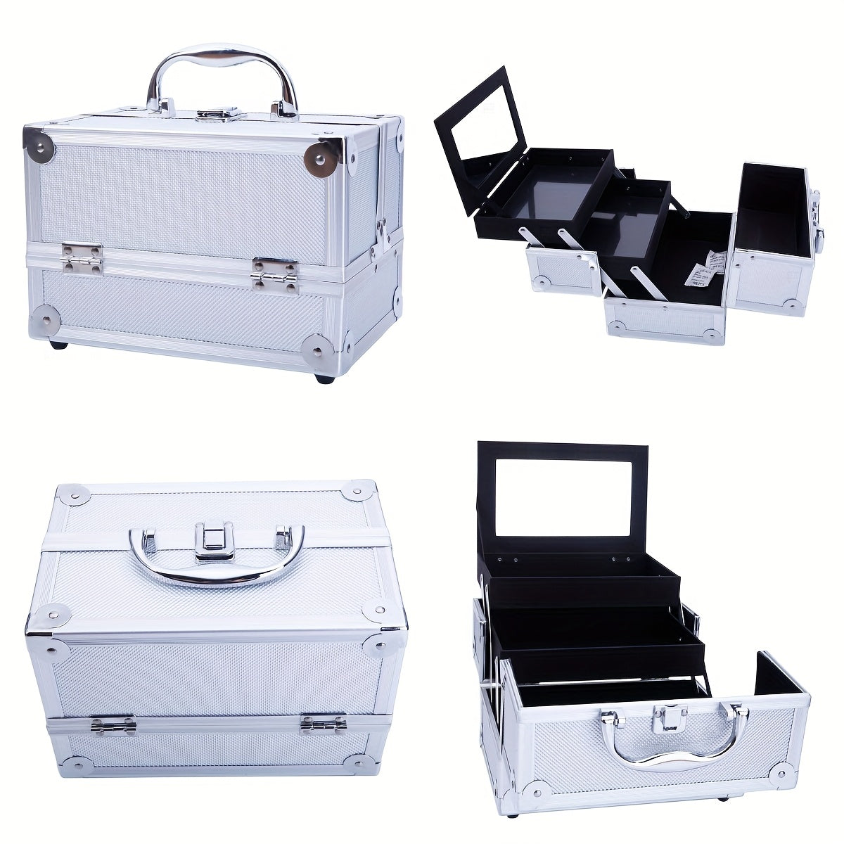 4in 1 Aluminum Cosmetic Professional Makeup Case Tattoo Box, Extra Large Cosmetic Case Rolling Makeup Case Trolley Makeup Travel Organizer with 360° Swivel Wheels Pink Black - ViralGenius Store