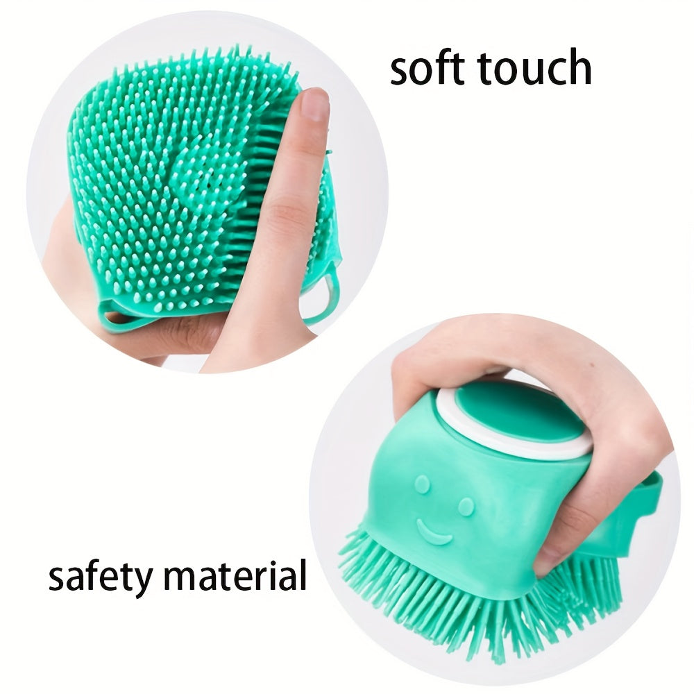 2pcs Pet Bath Silicone Sponge - Soft, Safety Rubber Bristle, with Shampoo Dispenser, for Dog, Puppy, Cat, Kitten Wash & Massage
