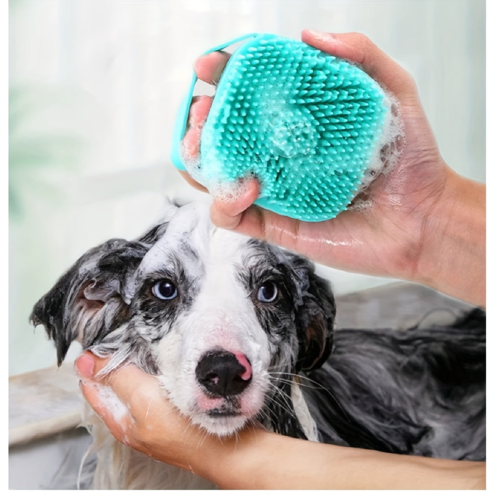 2pcs Pet Bath Silicone Sponge - Soft, Safety Rubber Bristle, with Shampoo Dispenser, for Dog, Puppy, Cat, Kitten Wash & Massage