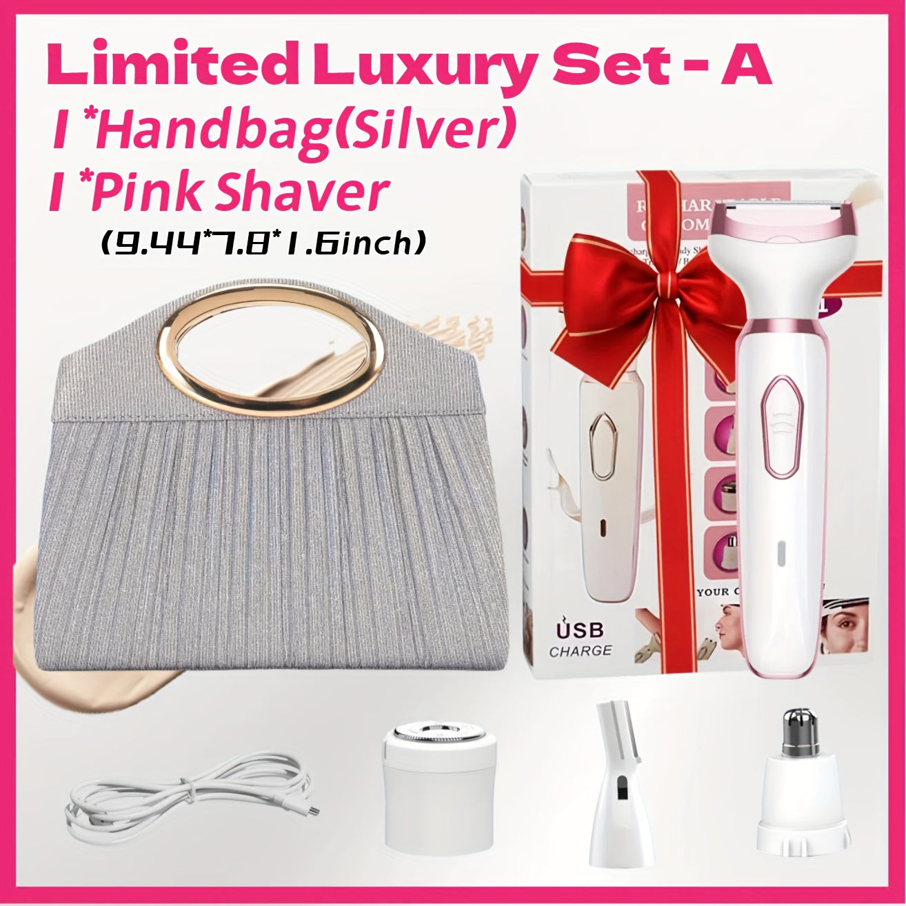 Electric Razor for Women, 4-in-1 Rechargeable grooming kit, Lady Electric Shaver for Face, Nose, Legs And Underarm, Bikini Trimmer for Women Wet & Painless, Hair Razor Rechargeable & Portable, Bikini Line Trimming, Facial Ha - ViralGenius Store