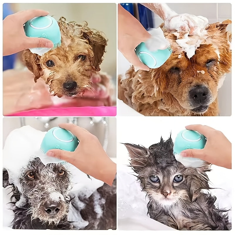 2pcs Pet Bath Silicone Sponge - Soft, Safety Rubber Bristle, with Shampoo Dispenser, for Dog, Puppy, Cat, Kitten Wash & Massage