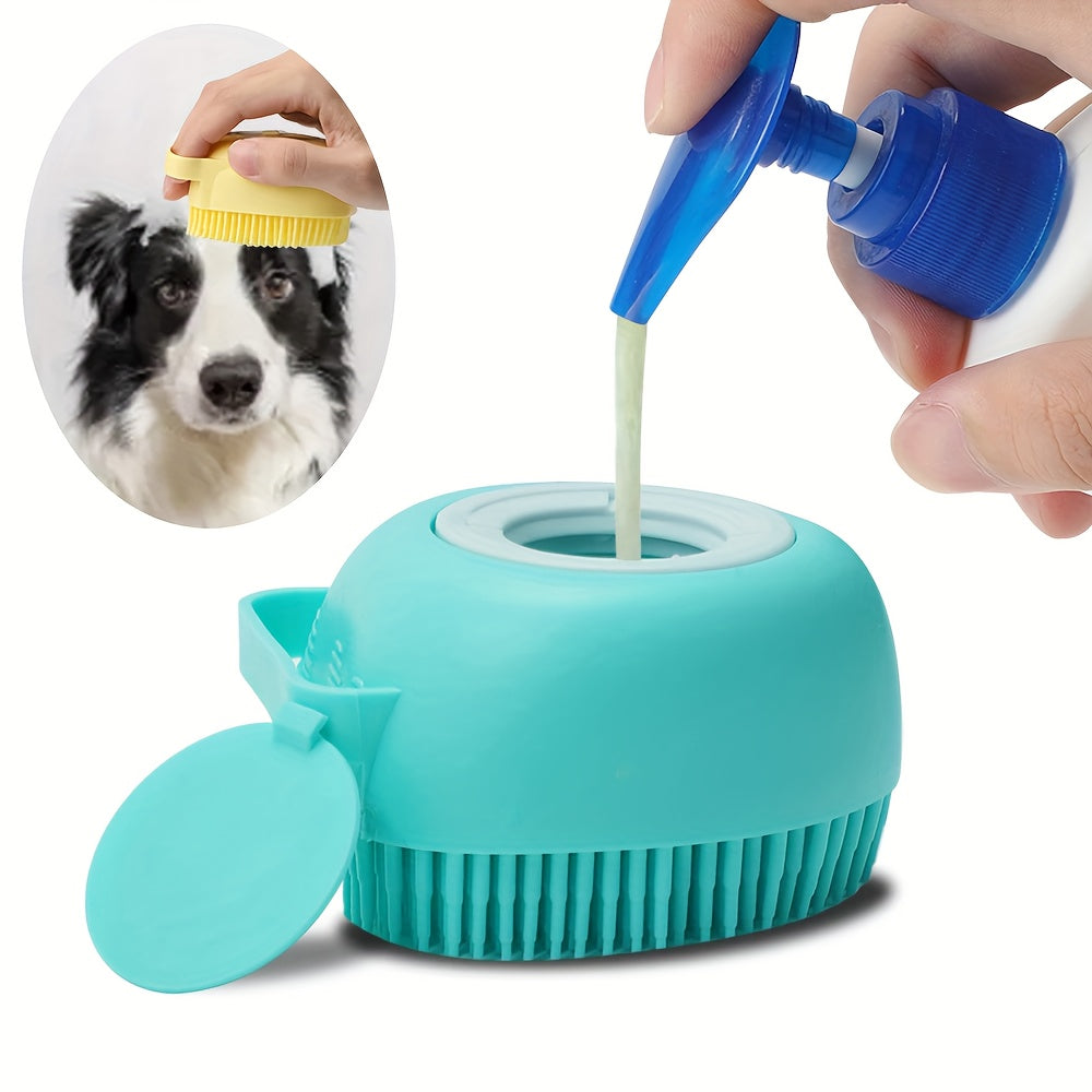 2pcs Pet Bath Silicone Sponge - Soft, Safety Rubber Bristle, with Shampoo Dispenser, for Dog, Puppy, Cat, Kitten Wash & Massage