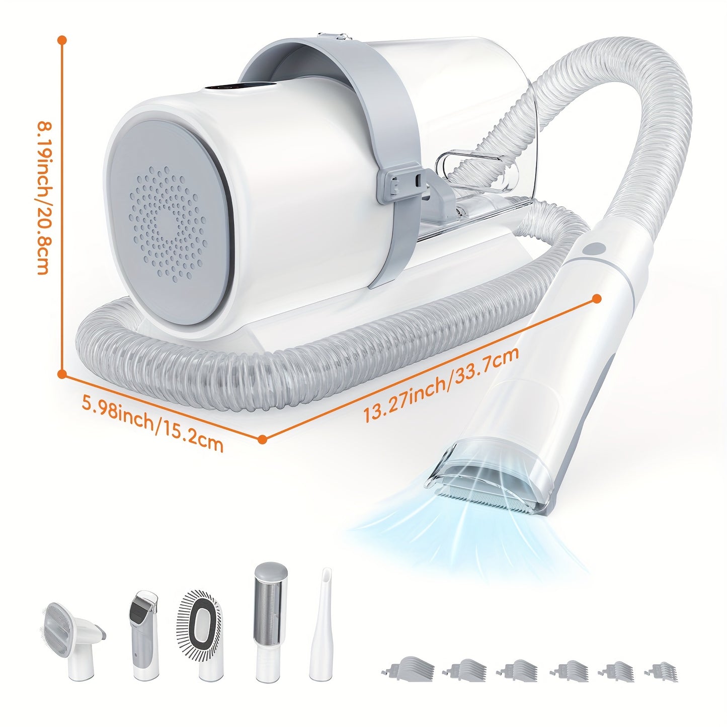 Pet Grooming Vacuum Kit 5 in 1, Vacuum Suction Strong Power 99% Pet Hair, Professional Clippers with 6 Guide Combs, Mulifunctional Grooming Tools for Dogs Cats and Other Animals