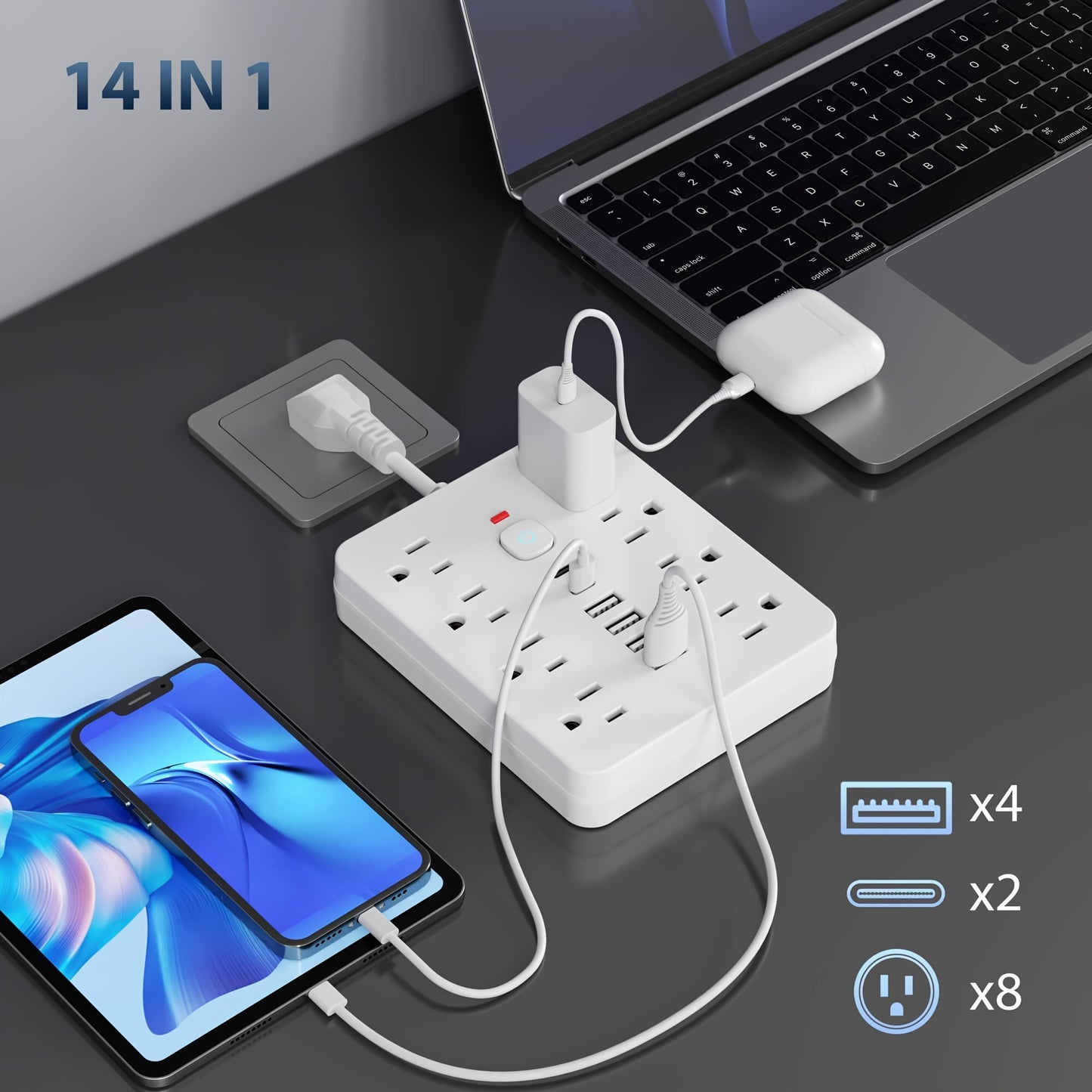 14-in-1 Power Strip with Surge Protection and 6 USB ports - ViralGenius Store