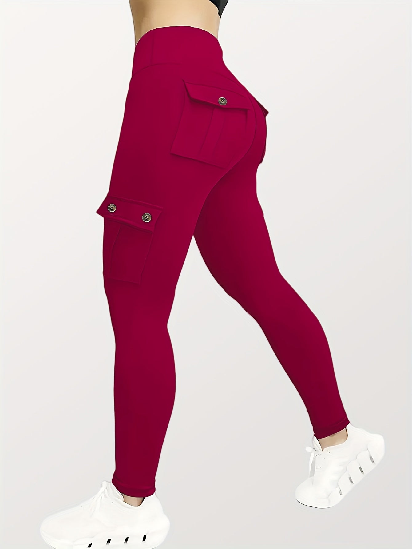 5pcs Set Women's High-Waisted Yoga Leggings with Belt Pockets & Button Closure - Full-Length Zipper-Free Design, Solid Colors (Black, Navy Blue, Gray, Pink, Red) - Heavy-Duty Compression Workout Pants for Gym, Running, Traini - ViralGenius Store