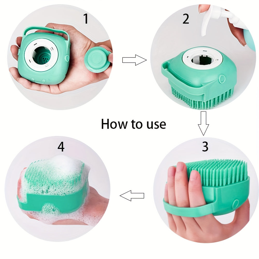 2pcs Pet Bath Silicone Sponge - Soft, Safety Rubber Bristle, with Shampoo Dispenser, for Dog, Puppy, Cat, Kitten Wash & Massage