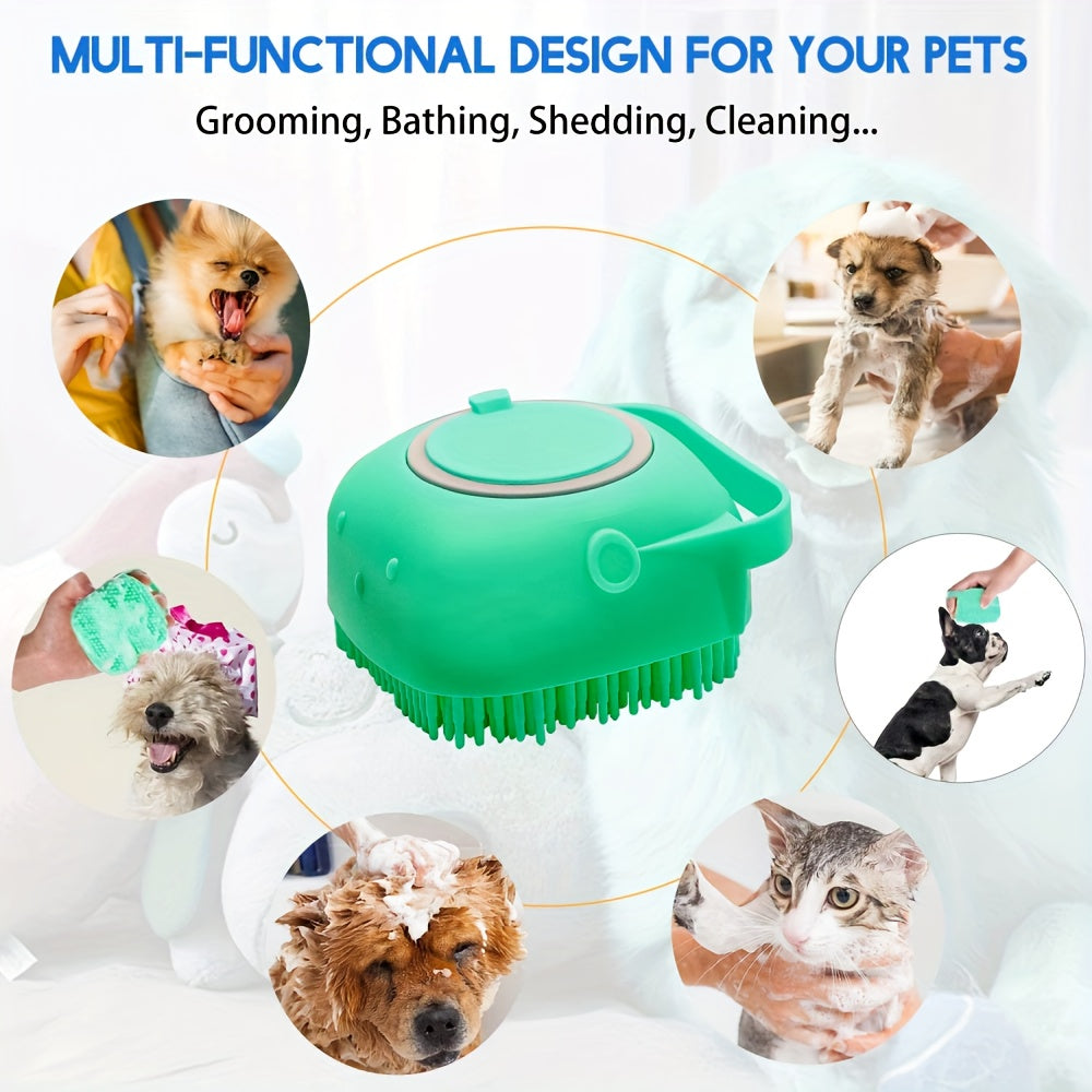 2pcs Pet Bath Silicone Sponge - Soft, Safety Rubber Bristle, with Shampoo Dispenser, for Dog, Puppy, Cat, Kitten Wash & Massage