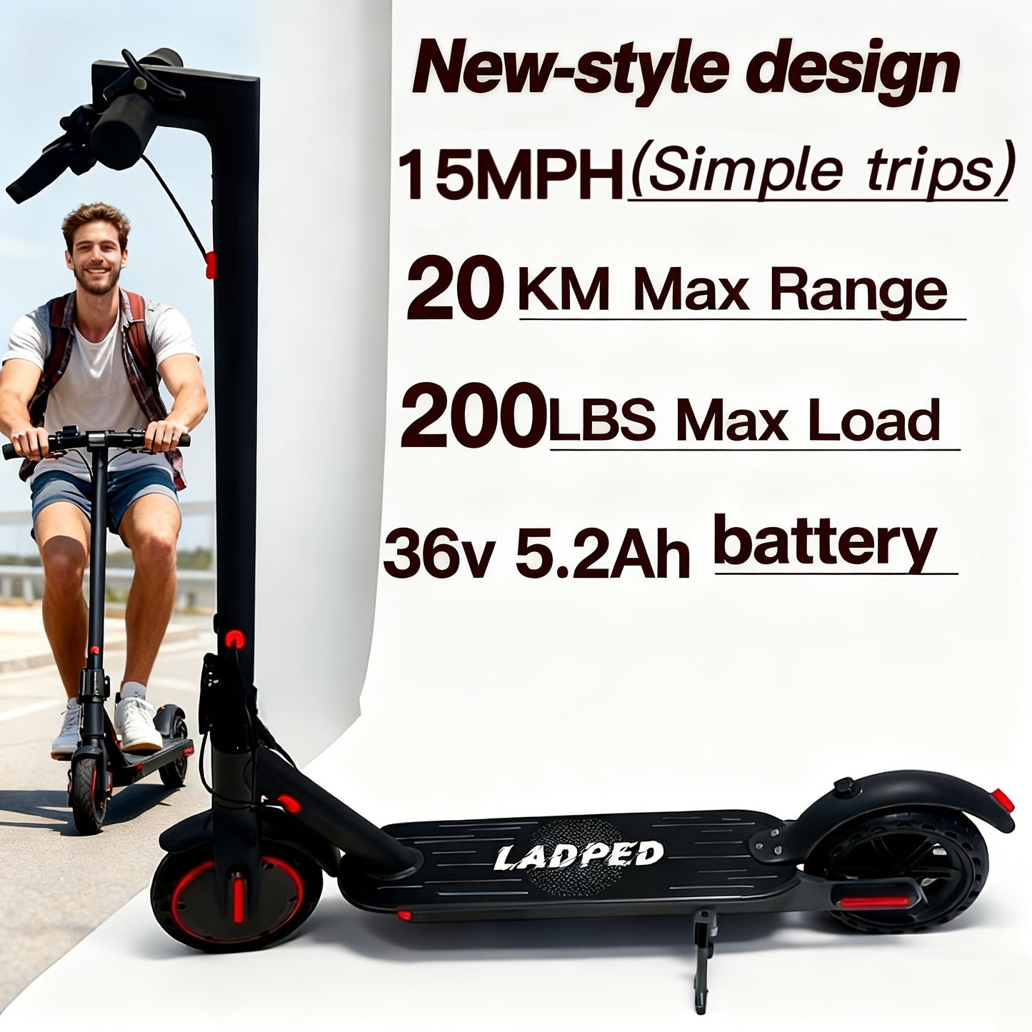 LADPED Electric Scooter, 350W 36V 5.2AH-10.5AH, 8.5" Solid Tires, 19 Mile Range And 3 Modes, High Speed for Teens And Adults, Foldable And Height Adjustable, Designed for Beginners- Ideal for City Streets, Parks, Or Campus Pa - ViralGenius Store