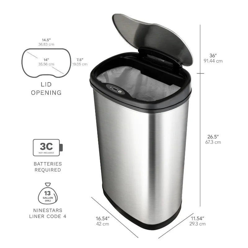13.2 Gallon Stainless Steel Smart Motion Sensor Kitchen Trash Can - ViralGenius Store