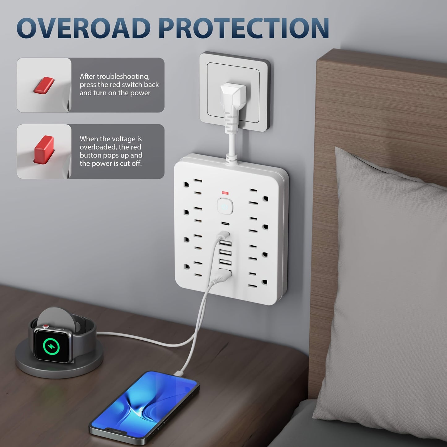 14-in-1 Power Strip with Surge Protection and 6 USB ports - ViralGenius Store