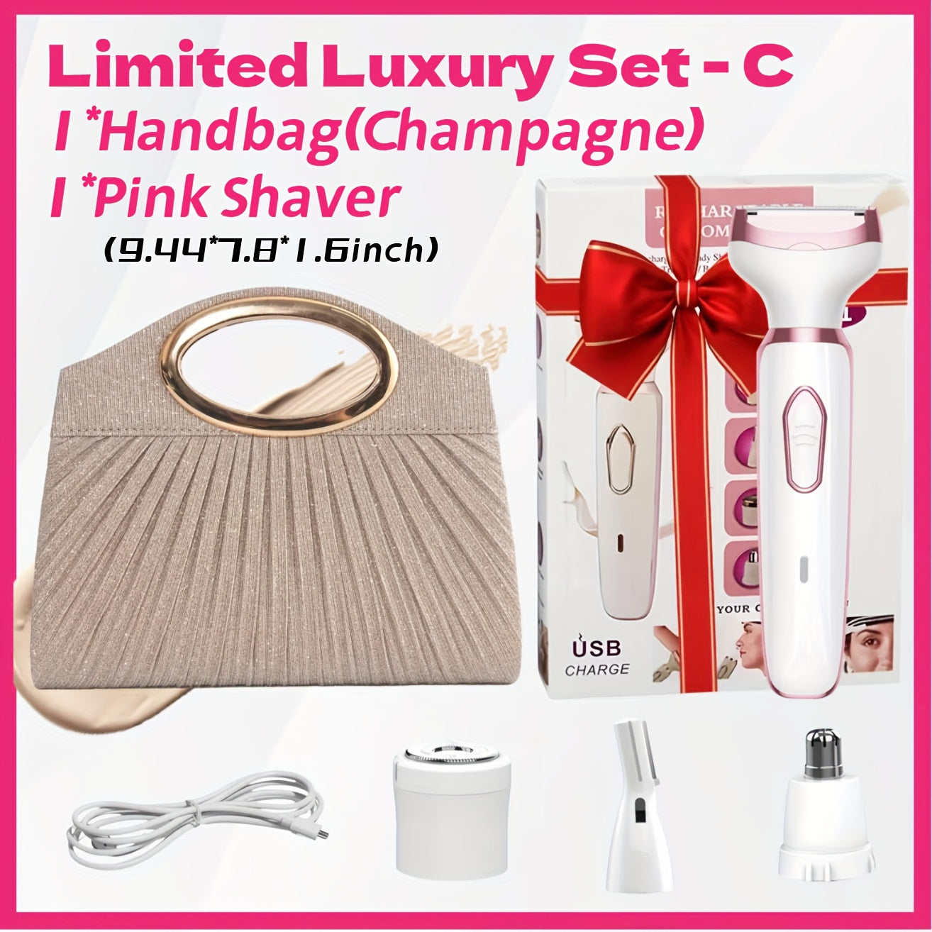 Electric Razor for Women, 4-in-1 Rechargeable grooming kit, Lady Electric Shaver for Face, Nose, Legs And Underarm, Bikini Trimmer for Women Wet & Painless, Hair Razor Rechargeable & Portable, Bikini Line Trimming, Facial Ha - ViralGenius Store