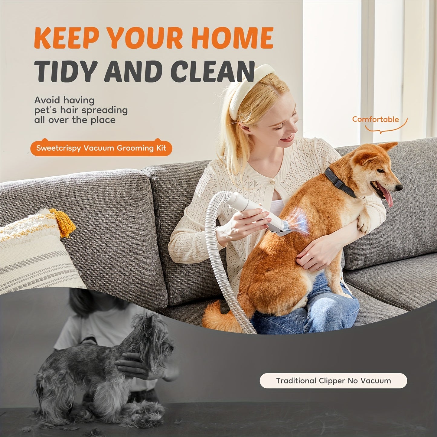 Pet Grooming Vacuum Kit 5 in 1, Vacuum Suction Strong Power 99% Pet Hair, Professional Clippers with 6 Guide Combs, Mulifunctional Grooming Tools for Dogs Cats and Other Animals