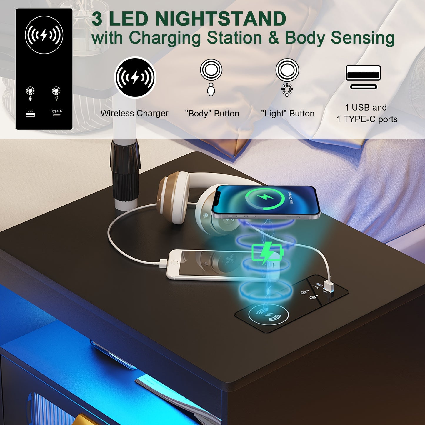 Modern Wireless Charging Nightstand - ViralGenius Store