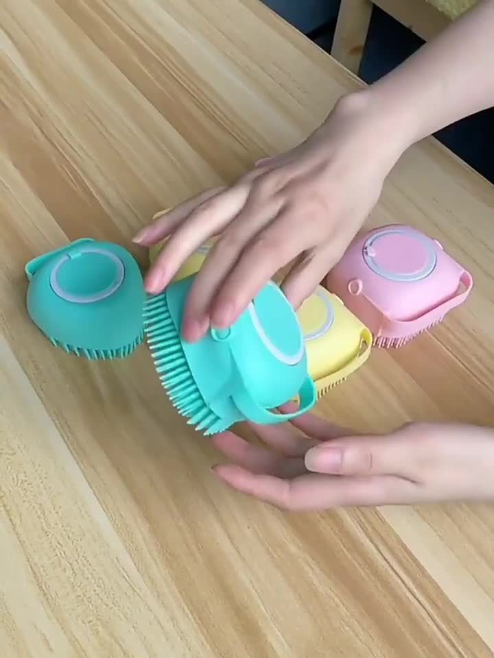 2pcs Pet Bath Silicone Sponge - Soft, Safety Rubber Bristle, with Shampoo Dispenser, for Dog, Puppy, Cat, Kitten Wash & Massage