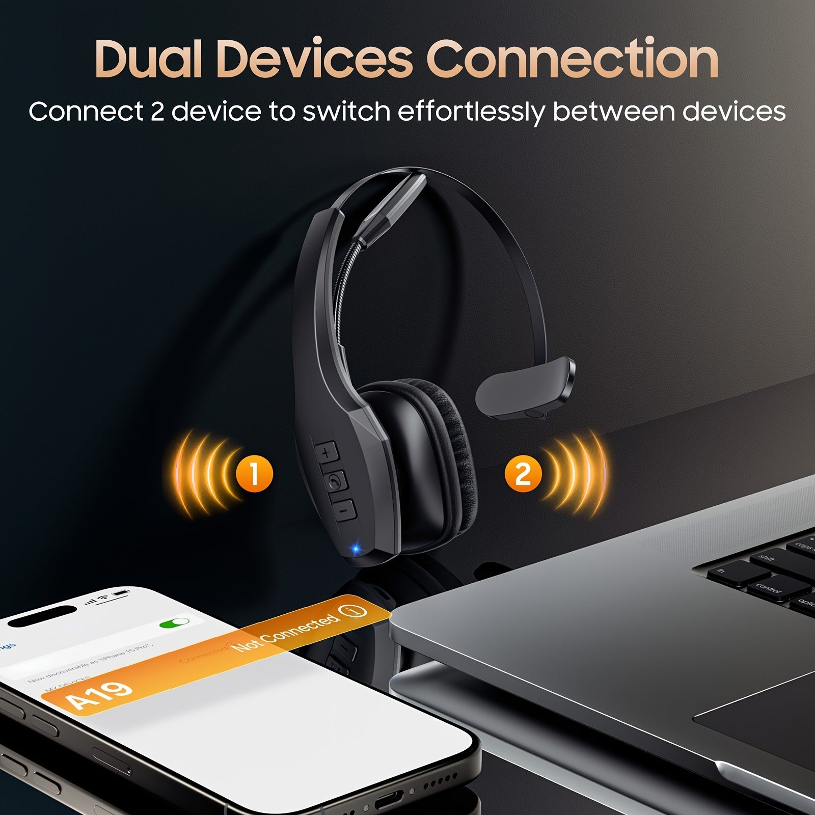 [Trucker Headset] Trucker Headset, 55Hrs Working Time 36Hrs Talking Time Wireless Headphone with Dual Noise Cancelling Microphone Headset for PC Cell Phones, Computer, Truck Driver - ViralGenius Store