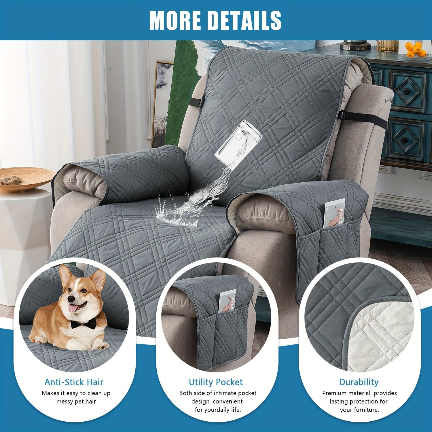 1Pc 100% Waterproof Recliner Chair Cover, Non Slip Recliner Covers For Recliner Chair With Pocket, Pet Scratch-Resistant Sofa Slipcover, Washable Furniture Protector, Easy To Install For Living Room, Home Decor, Halloween Dec - ViralGenius Store