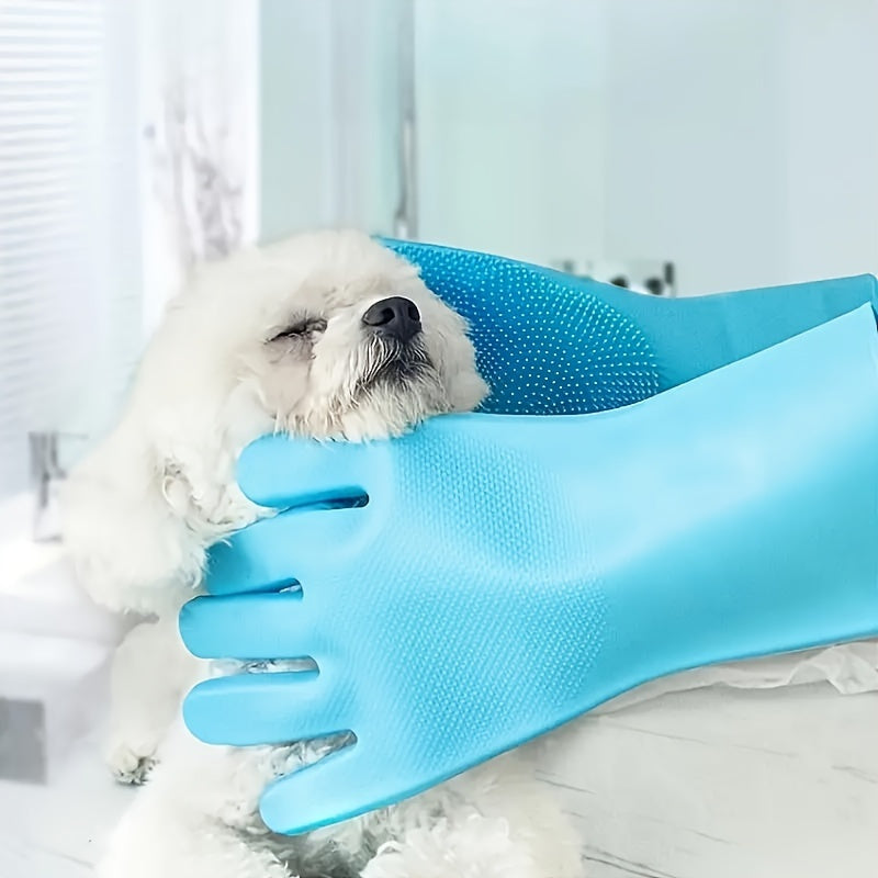 2-in-1 Pet Dog Bath Gloves, Pet Brush Silicone Bath Massage Brush, Dog Rubbing Bath Supplies