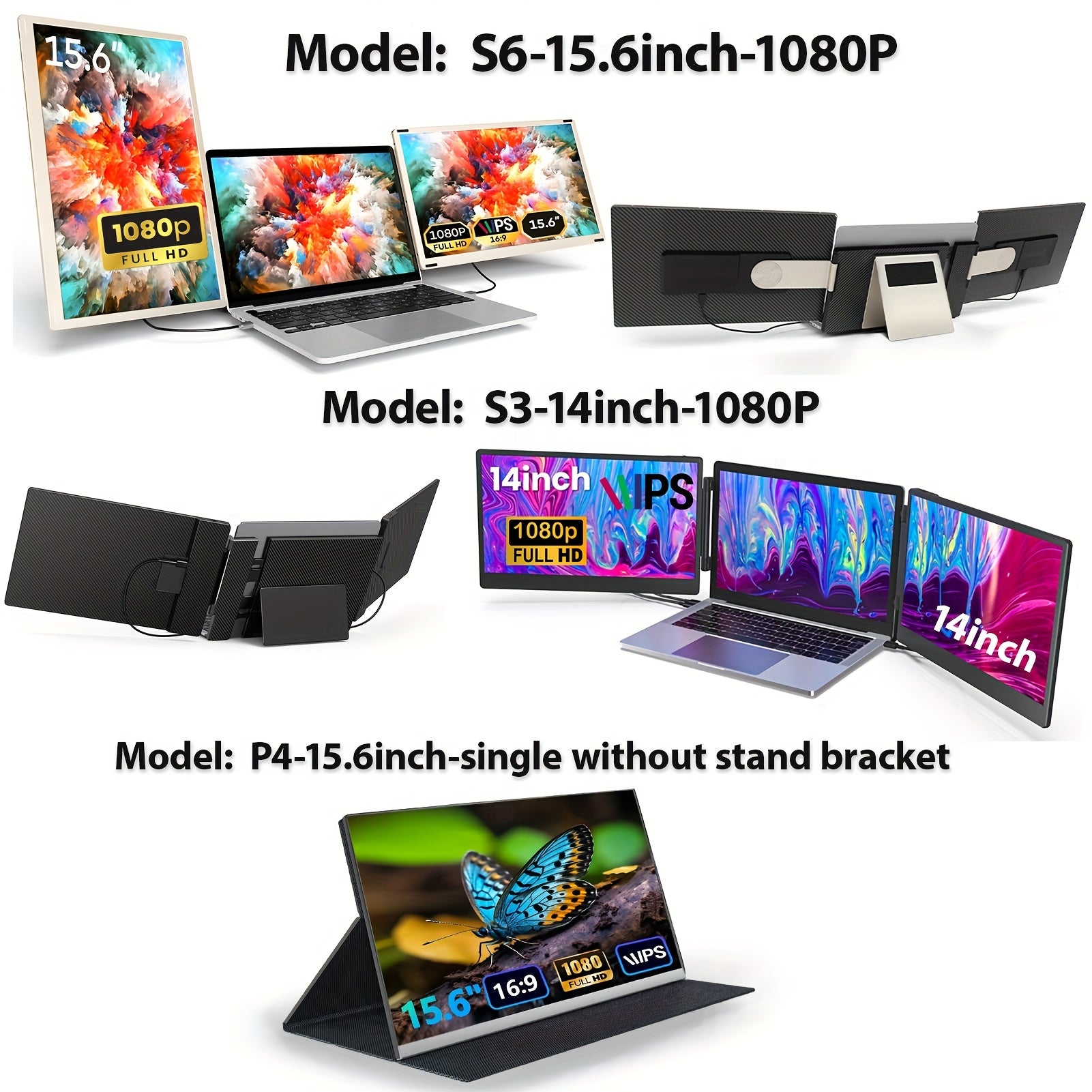 Laptop Screen Extender | 15.6/14 Inch | 1080P FHD | Triple/Single Portable Monitor with Built-In Speakers And Adjustable Stand, IPS Display, Ultra-Narrow Bezel, Wide Viewing Angle, Plug And Play | Compatible with Windows, Mac - ViralGenius Store