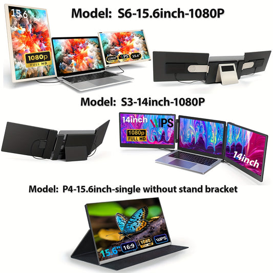 Laptop Screen Extender | 15.6/14 Inch | 1080P FHD | Triple/Single Portable Monitor with Built-In Speakers And Adjustable Stand, IPS Display, Ultra-Narrow Bezel, Wide Viewing Angle, Plug And Play | Compatible with Windows, Mac - ViralGenius Store