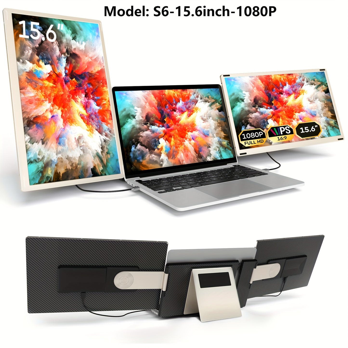 Laptop Screen Extender | 15.6/14 Inch | 1080P FHD | Triple/Single Portable Monitor with Built-In Speakers And Adjustable Stand, IPS Display, Ultra-Narrow Bezel, Wide Viewing Angle, Plug And Play | Compatible with Windows, Mac - ViralGenius Store