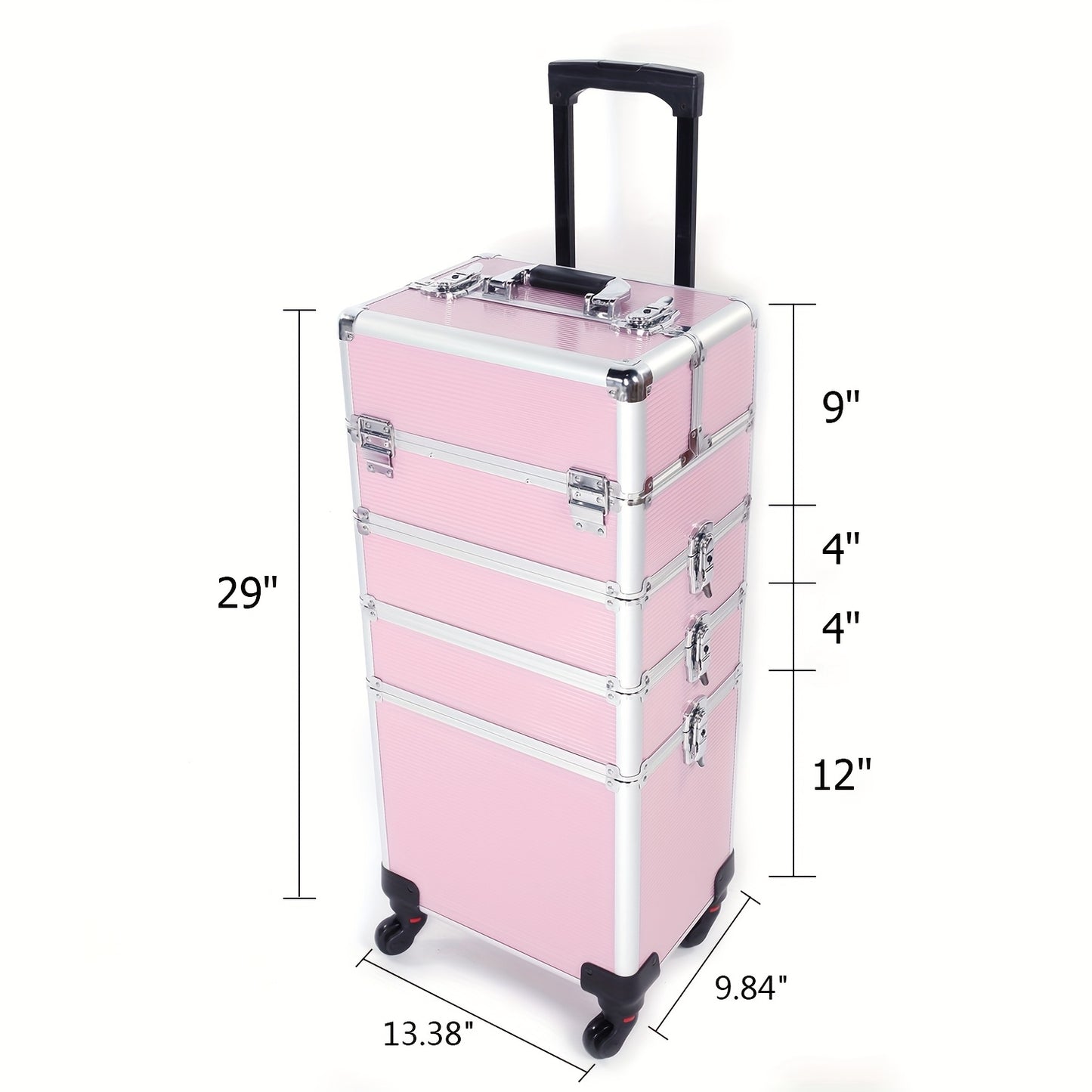 4in 1 Aluminum Cosmetic Professional Makeup Case Tattoo Box, Extra Large Cosmetic Case Rolling Makeup Case Trolley Makeup Travel Organizer with 360° Swivel Wheels Pink Black - ViralGenius Store