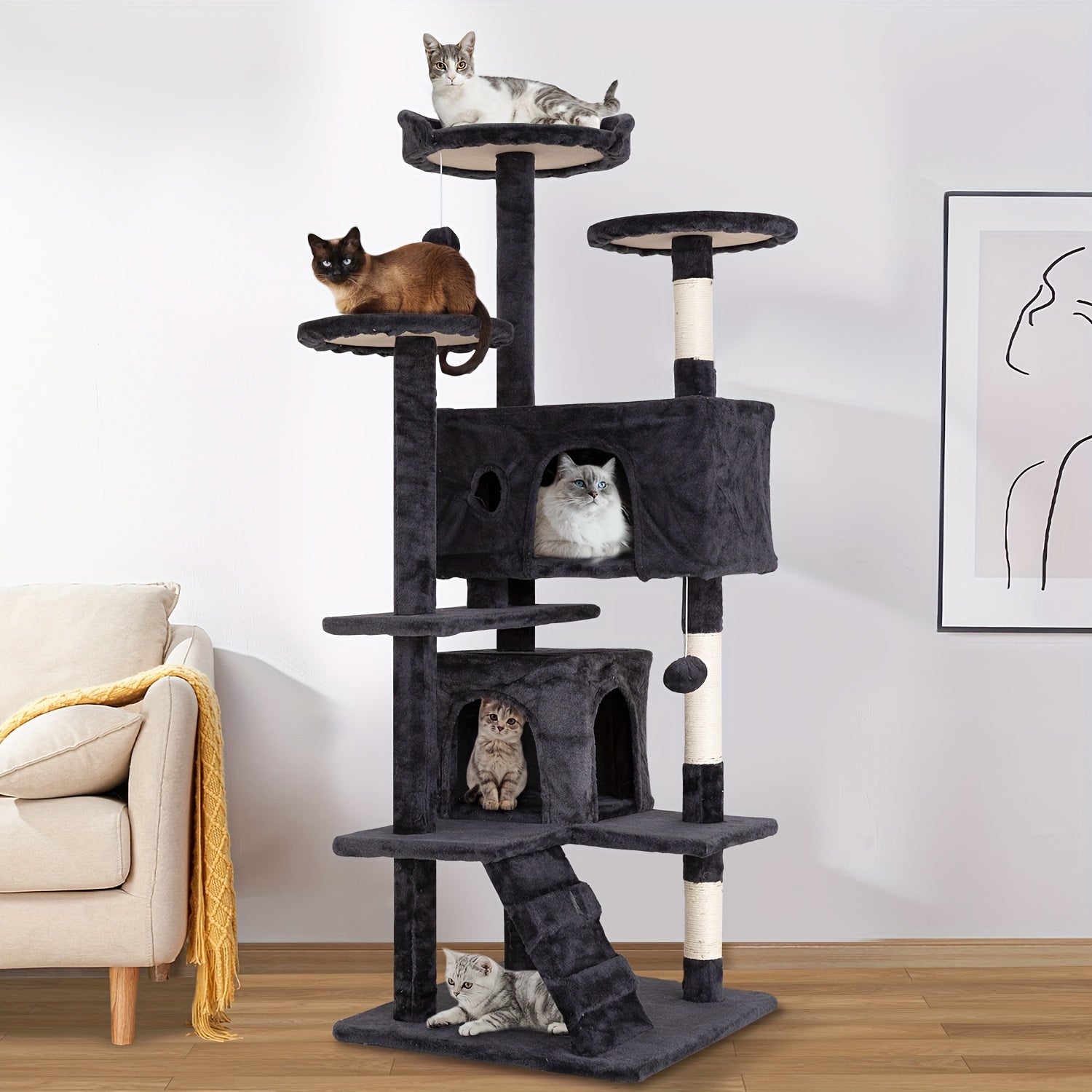 70/54'' Cat Tree, Large Cat Tower Beautiful Perfect Gift for Cats, Multi-Level Furniture Activity Center with Scratching Post Stand House Apartment Fun Toy Kitten Pet Playhouse, Easy to Assemble, Gift - ViralGenius Store