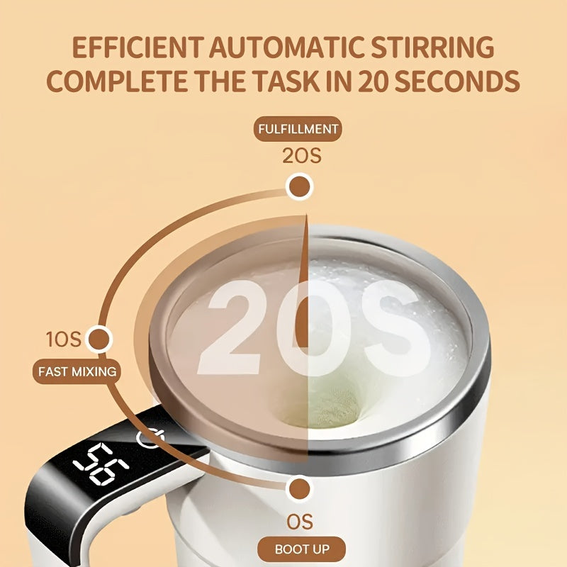 Auto Stirring Cup, Automatic Magnetic Self Stirring CoffeeCup With Temperature Display Function, Travel Tumbler Car Cup ForMilk Chocolate Mocha, Creamy White