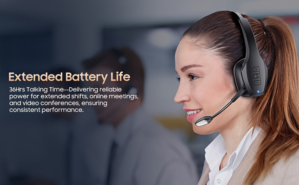 [Trucker Headset] Trucker Headset, 55Hrs Working Time 36Hrs Talking Time Wireless Headphone with Dual Noise Cancelling Microphone Headset for PC Cell Phones, Computer, Truck Driver - ViralGenius Store