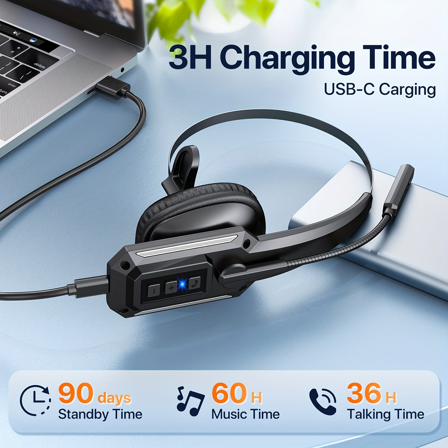 [Trucker Headset] Trucker Headset, 55Hrs Working Time 36Hrs Talking Time Wireless Headphone with Dual Noise Cancelling Microphone Headset for PC Cell Phones, Computer, Truck Driver - ViralGenius Store