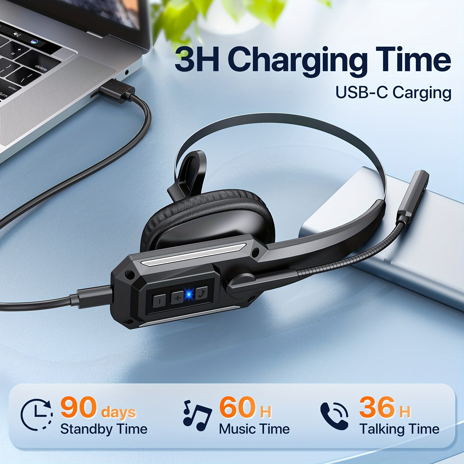 [Trucker Headset] Trucker Headset, 55Hrs Working Time 36Hrs Talking Time Wireless Headphone with Dual Noise Cancelling Microphone Headset for PC Cell Phones, Computer, Truck Driver - ViralGenius Store