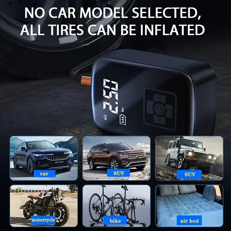 1pc Portable Tire Inflator with Digital Display - Fast Cordless Air Compressor, USB Rechargeable, Multi-Function Nozzle Adapter, Long-Lasting Lithium Battery for Car, Motorcycle, Bicycle Tires & Balls - Auto Parts, Tire Infla - ViralGenius Store