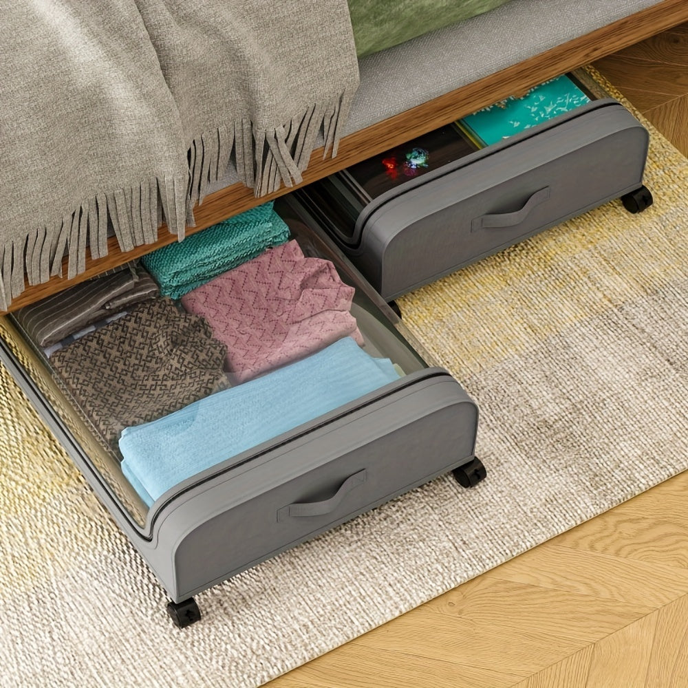 2pcs Under Bed Storage Organizer Metal Underbed Bins With Wheels And Lid Metal Underbed Storage Containers Under Bed Rolling Storage For Clothes, Bedding, Shoes, Blankets, Books, Toys, Under-Bed Storage - ViralGenius Store