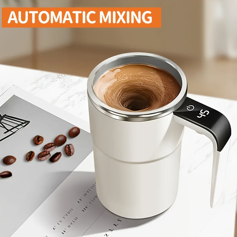 Auto Stirring Cup, Automatic Magnetic Self Stirring CoffeeCup With Temperature Display Function, Travel Tumbler Car Cup ForMilk Chocolate Mocha, Creamy White