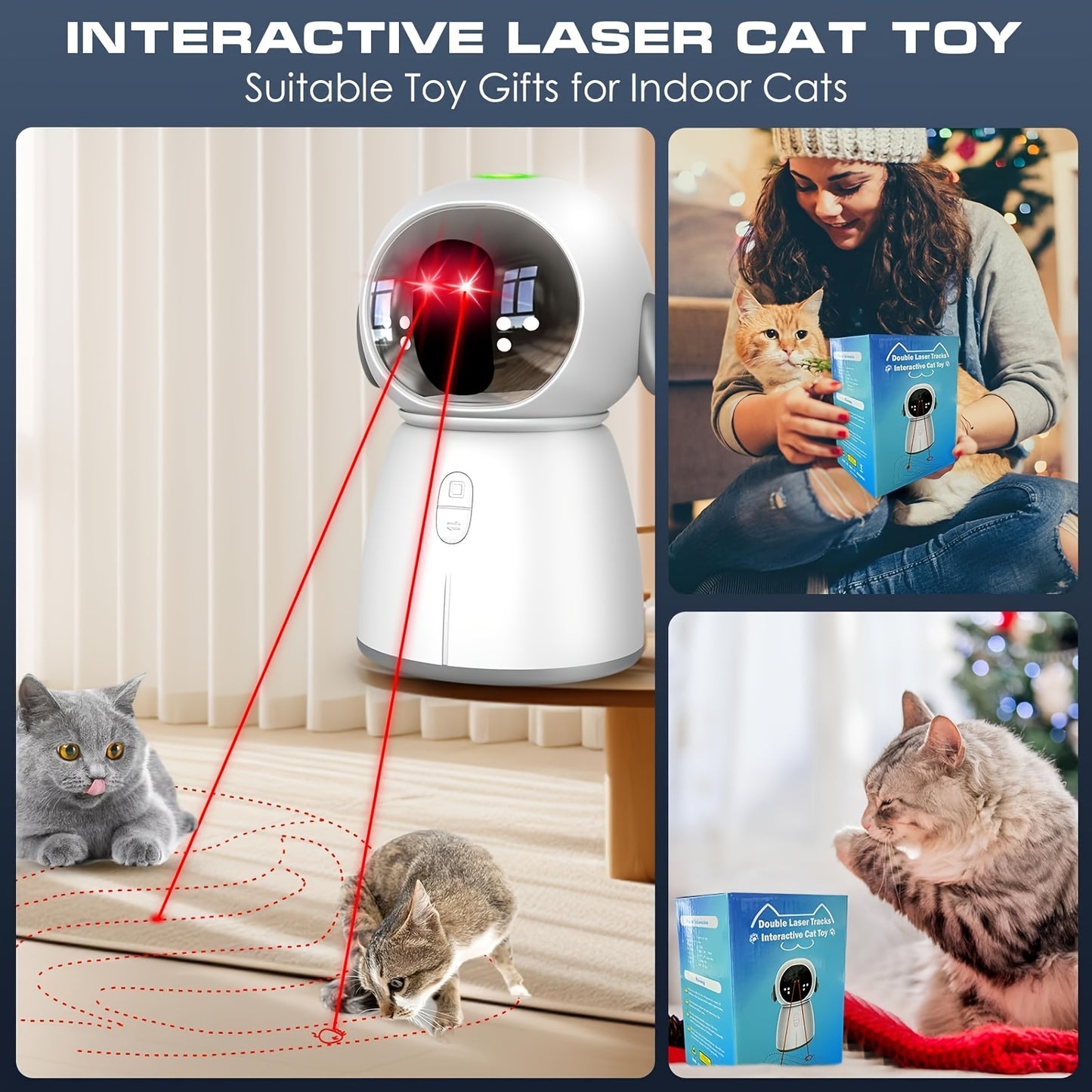 Indoor Cat Laser Toy - Rechargeable Interactive Cat Toy with Dual Laser Modes and Motion-Activated Fun for Bored Indoor Adult Cats - ViralGenius Store