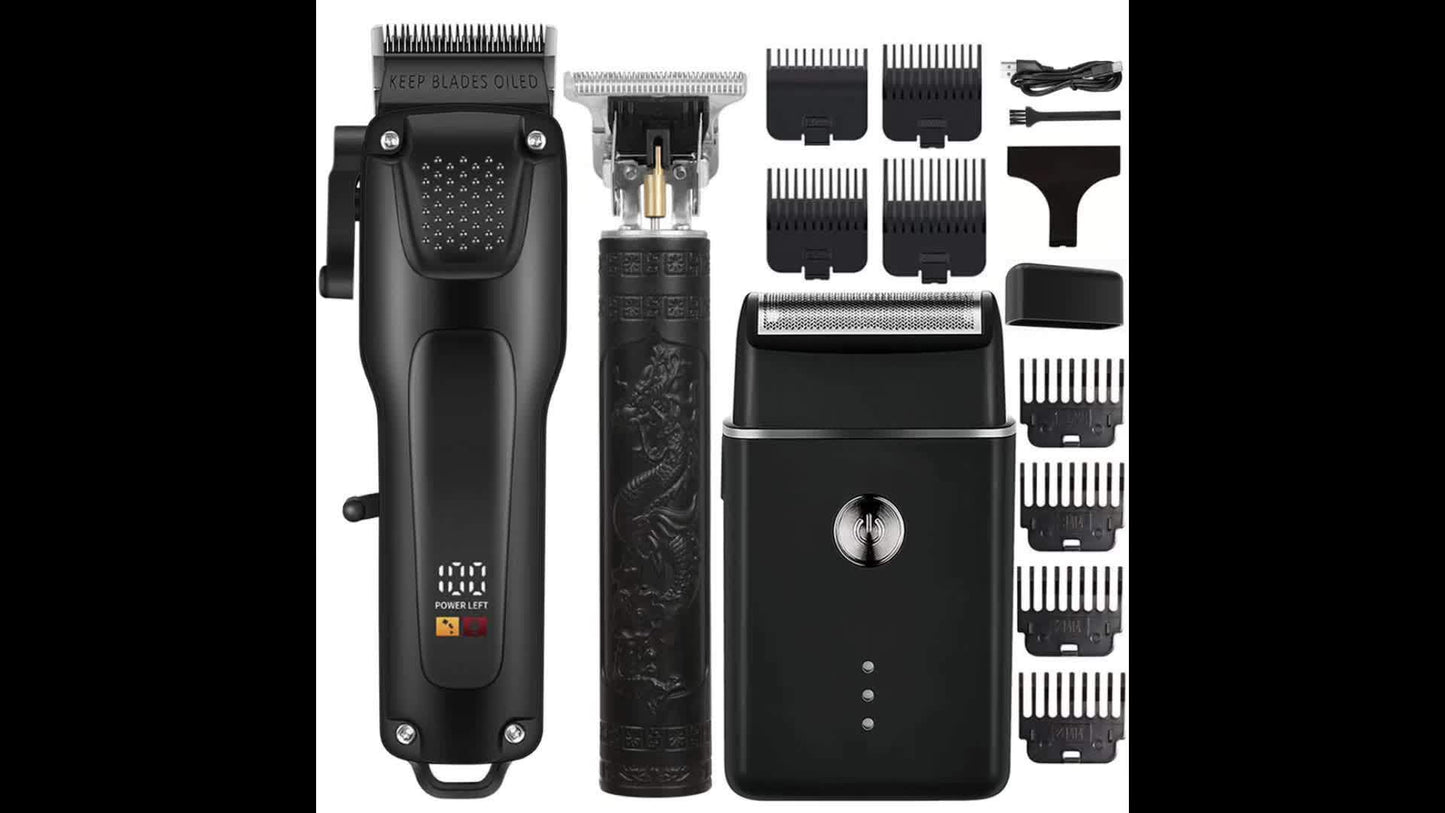3pcs Men'S Professional Hair & Beard Grooming Kit - Cordless Clippers with LED Display, Precision Trimmer Set, USB Rechargeable, For Home, Perfect Holiday Gift - ViralGenius Store