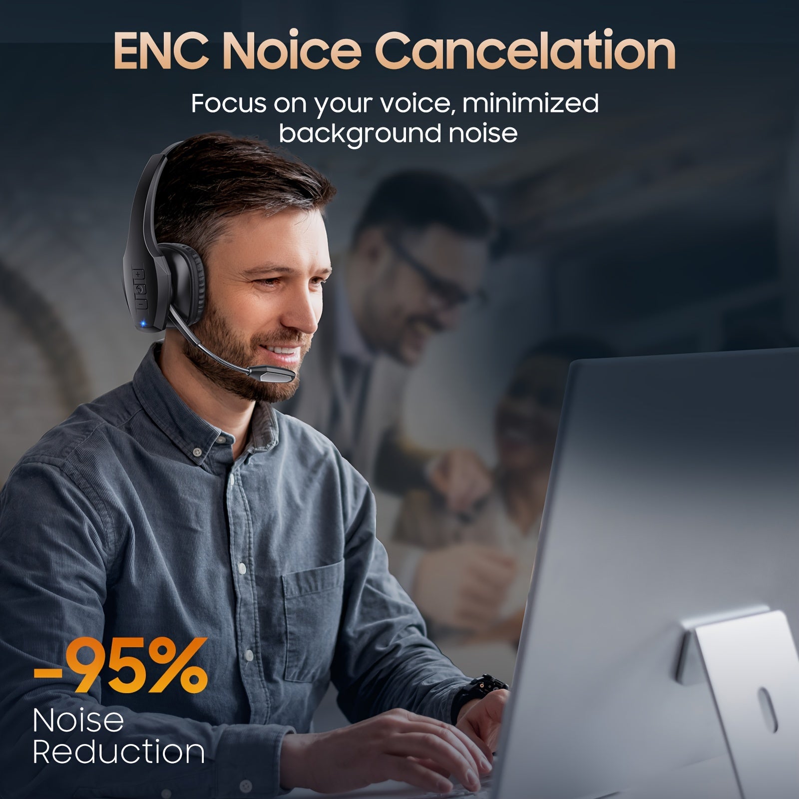 [Trucker Headset] Trucker Headset, 55Hrs Working Time 36Hrs Talking Time Wireless Headphone with Dual Noise Cancelling Microphone Headset for PC Cell Phones, Computer, Truck Driver - ViralGenius Store