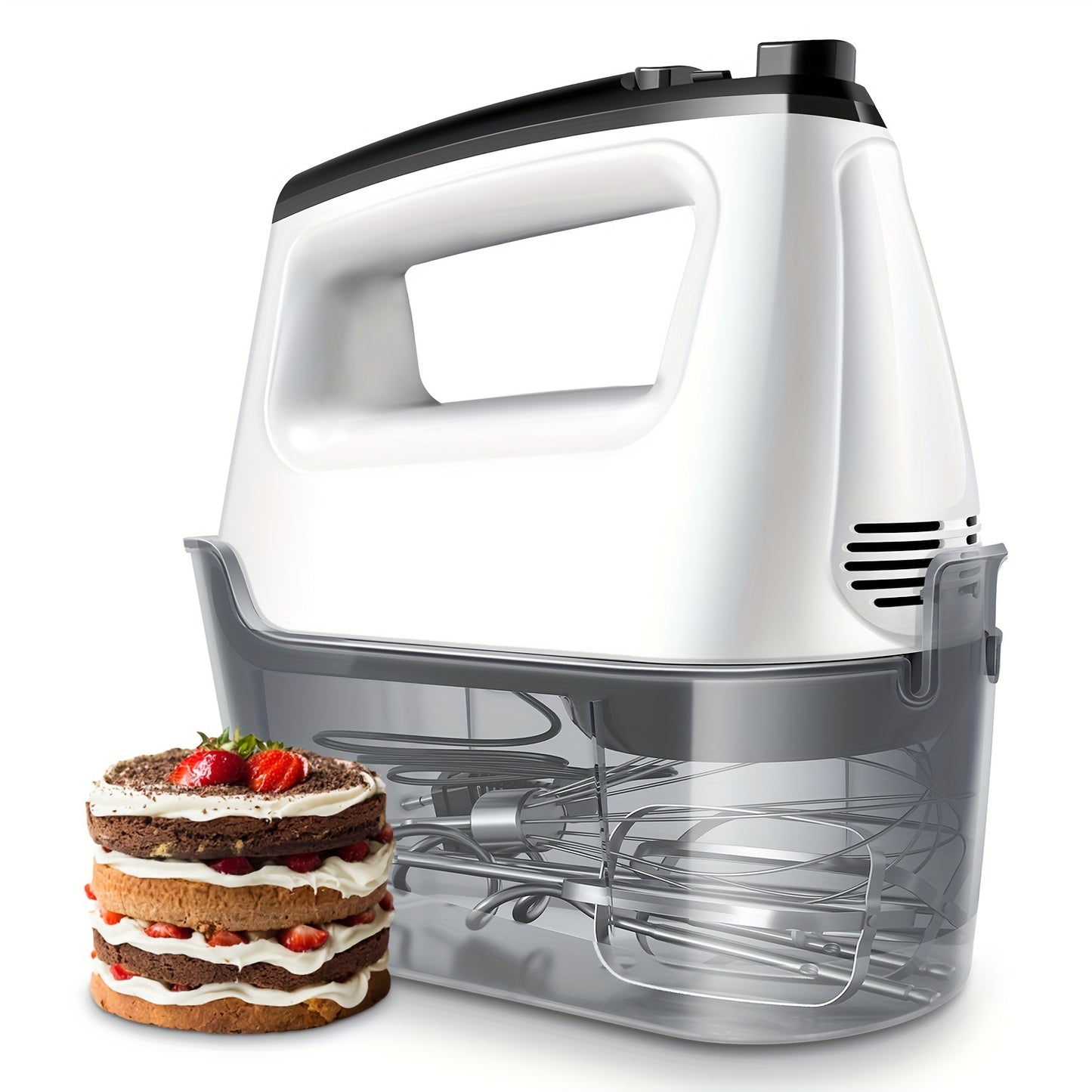 Hand Mixer, 350W Handheld Mixer With Storage Case 5-Speed Plus Turbo Hand Mixer Electric With 5 Stainless Steel Attachments(2 Beaters, 2 Dough Hooks And 1 Whisk), Silver - ViralGenius Store