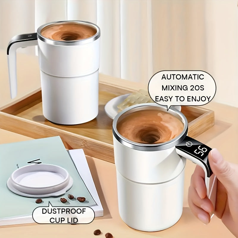 Auto Stirring Cup, Automatic Magnetic Self Stirring CoffeeCup With Temperature Display Function, Travel Tumbler Car Cup ForMilk Chocolate Mocha, Creamy White