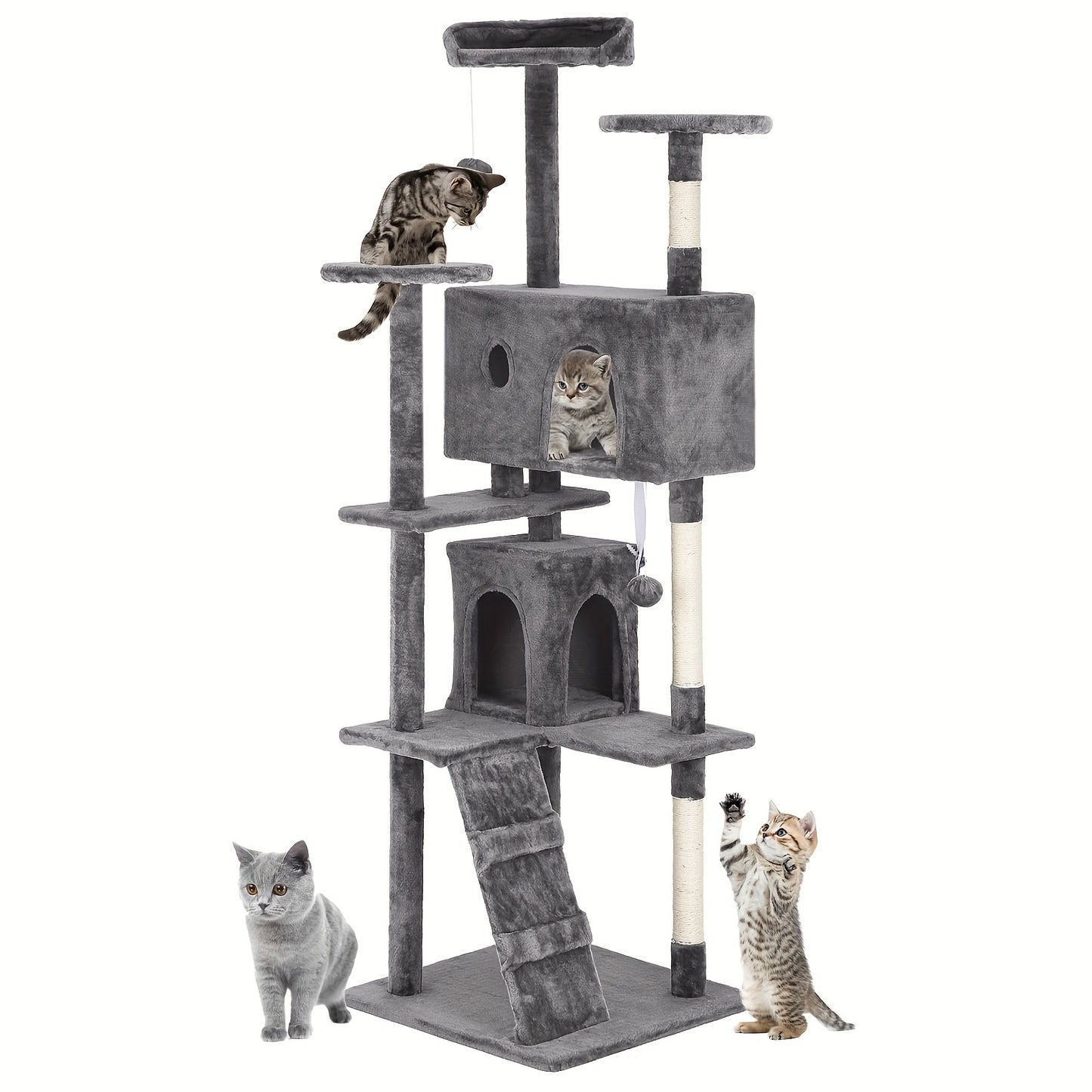 70/54'' Cat Tree, Large Cat Tower Beautiful Perfect Gift for Cats, Multi-Level Furniture Activity Center with Scratching Post Stand House Apartment Fun Toy Kitten Pet Playhouse, Easy to Assemble, Gift - ViralGenius Store