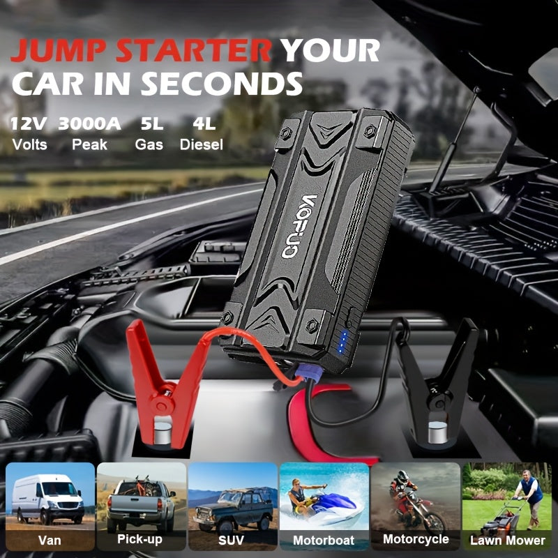 Portable Car Jump Starter Emergency Power Bank - 12V Battery Booster Charger for 1.59gal Gasoline And 1.32gal Diesel Engines - with Flashlight - for Cars, Motorcycles, SUVs - Safely Jump-Start A Dead Battery In Seconds, Carga - ViralGenius Store