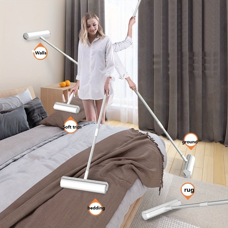 [Efficient Pet Hair Remover] 49" Adjustable Long Handle Pet Hair Removal Roller - Efficient Lint and Dust Cleaning Tool for Home, Sofa, and Pet Surfaces - White with Tear-Off Design