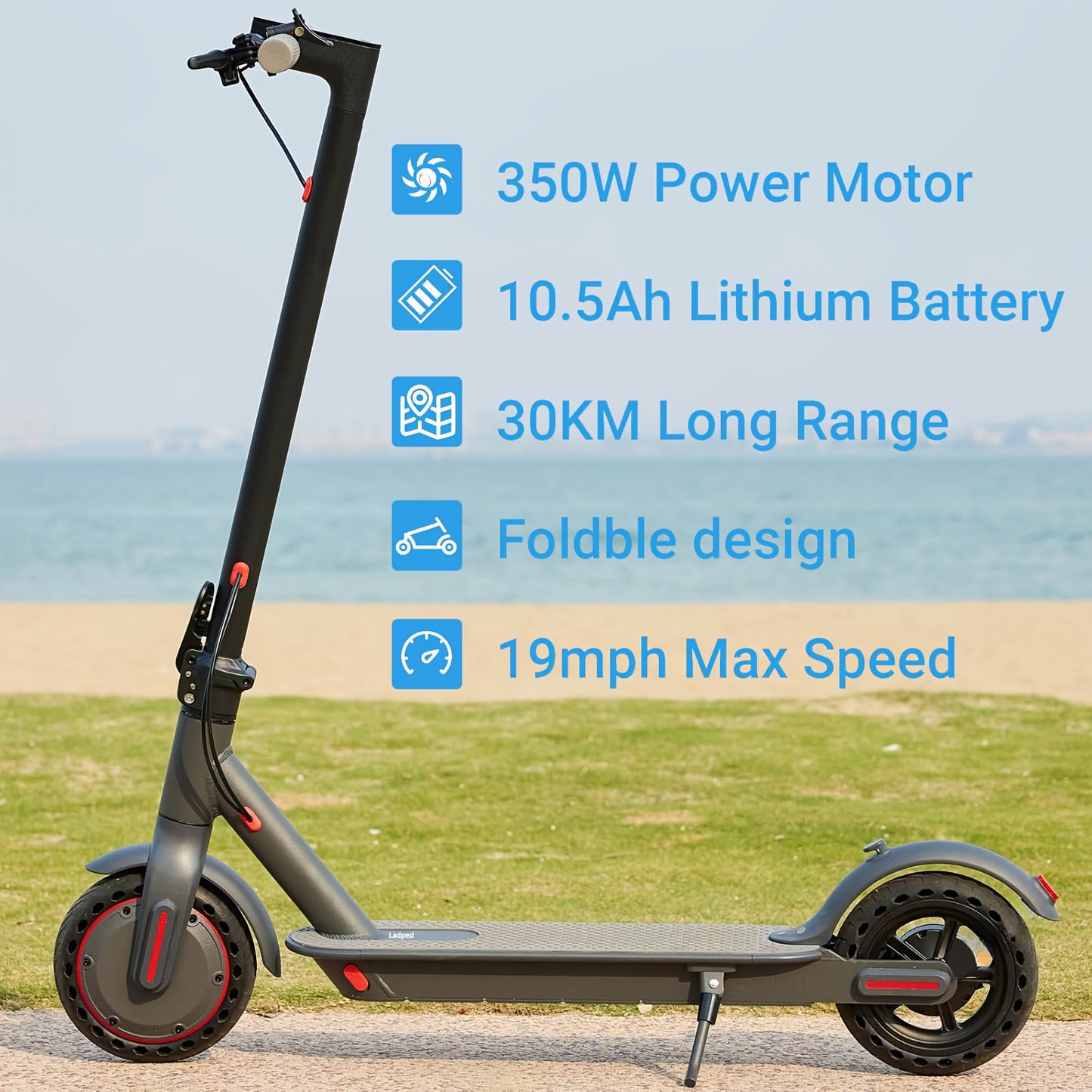 LADPED Electric Scooter, 350W 36V 5.2AH-10.5AH, 8.5" Solid Tires, 19 Mile Range And 3 Modes, High Speed for Teens And Adults, Foldable And Height Adjustable, Designed for Beginners- Ideal for City Streets, Parks, Or Campus Pa - ViralGenius Store