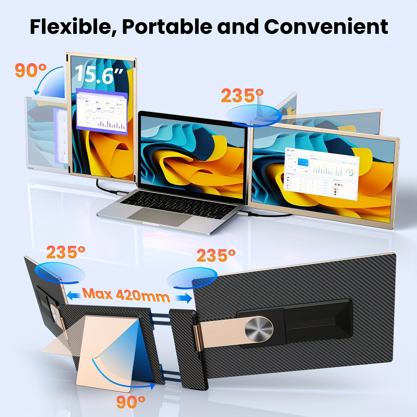 Laptop Screen Extender | 15.6/14 Inch | 1080P FHD | Triple/Single Portable Monitor with Built-In Speakers And Adjustable Stand, IPS Display, Ultra-Narrow Bezel, Wide Viewing Angle, Plug And Play | Compatible with Windows, Mac - ViralGenius Store