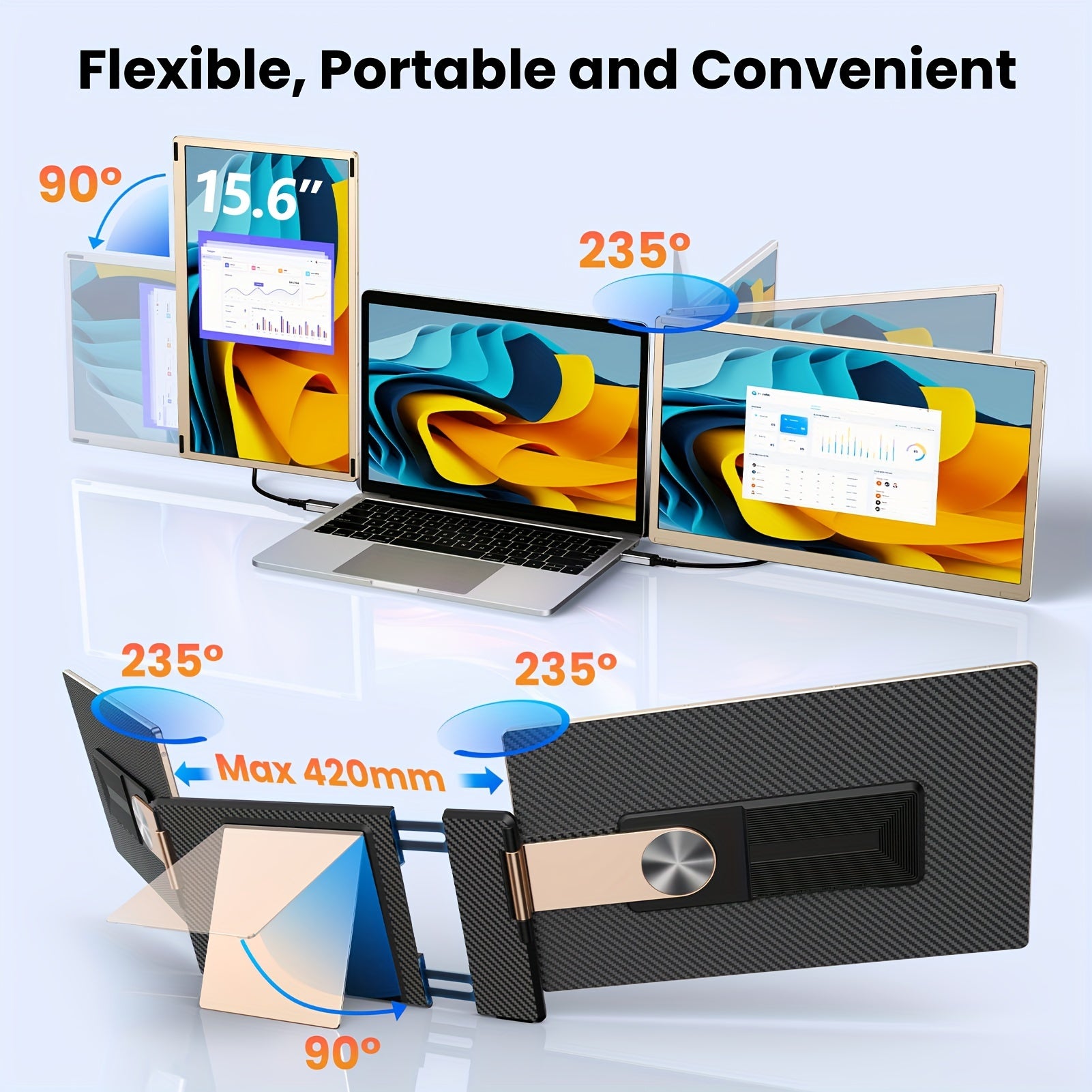 Laptop Screen Extender | 15.6/14 Inch | 1080P FHD | Triple/Single Portable Monitor with Built-In Speakers And Adjustable Stand, IPS Display, Ultra-Narrow Bezel, Wide Viewing Angle, Plug And Play | Compatible with Windows, Mac - ViralGenius Store