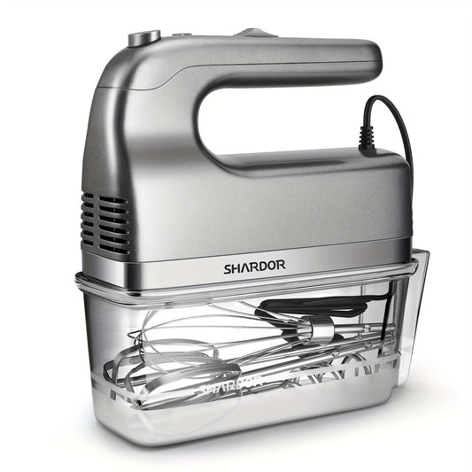 Hand Mixer, 350W Handheld Mixer With Storage Case 5-Speed Plus Turbo Hand Mixer Electric With 5 Stainless Steel Attachments(2 Beaters, 2 Dough Hooks And 1 Whisk), Silver