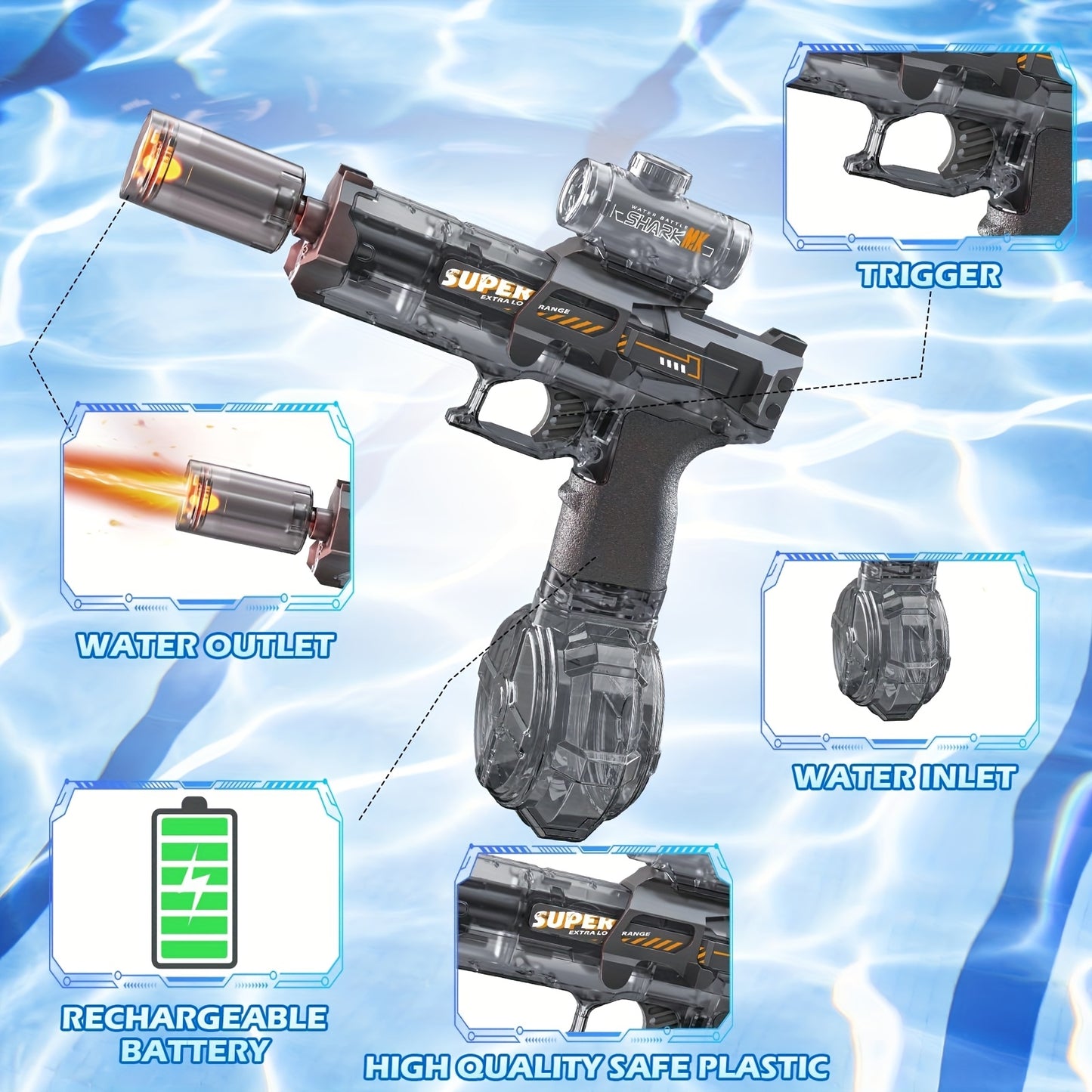 2025 Rapid Fire Super Soaker Electric Water Gun 2pcs - Upgraded High-Speed Pump, 314.96inch Range And LED Flash Mouth | Drum-Shaped Water Tank | Perfect for Pool Parties, Beach Battles, Family Fun - ViralGenius Store