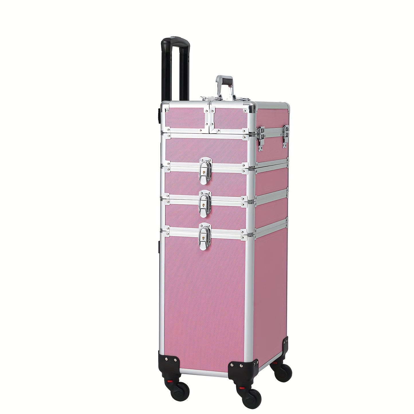 4in 1 Aluminum Cosmetic Professional Makeup Case Tattoo Box, Extra Large Cosmetic Case Rolling Makeup Case Trolley Makeup Travel Organizer with 360° Swivel Wheels Pink Black - ViralGenius Store