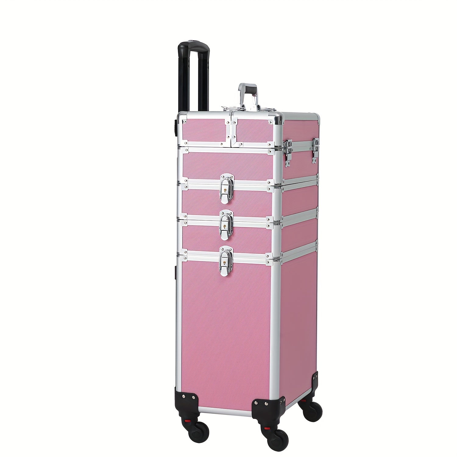 4in 1 Aluminum Cosmetic Professional Makeup Case Tattoo Box, Extra Large Cosmetic Case Rolling Makeup Case Trolley Makeup Travel Organizer with 360° Swivel Wheels Pink Black - ViralGenius Store