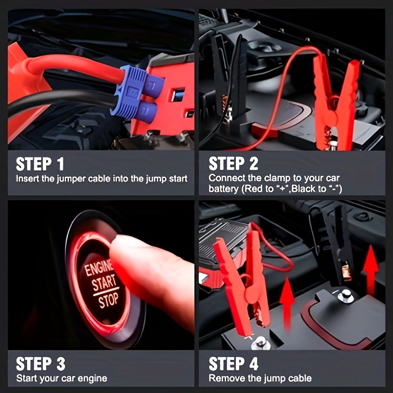 Portable Car Jump Starter Emergency Power Bank - 12V Battery Booster Charger for 1.59gal Gasoline And 1.32gal Diesel Engines - with Flashlight - for Cars, Motorcycles, SUVs - Safely Jump-Start A Dead Battery In Seconds, Carga - ViralGenius Store